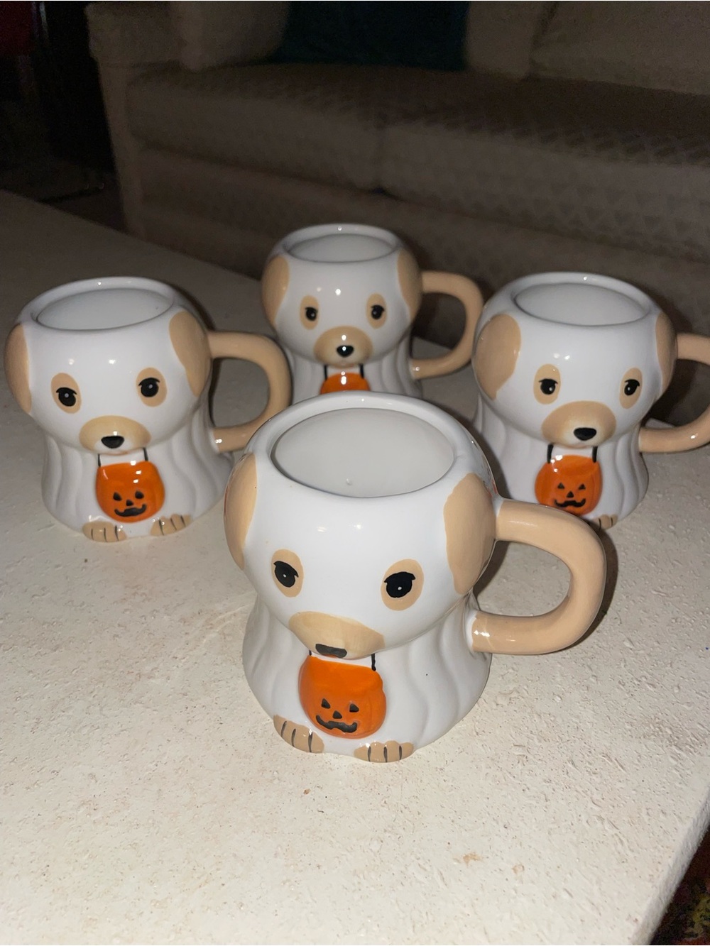 Set 4 Halloween Dog Ceramic Mugs Dog Dressed in Ghost Costume NWT